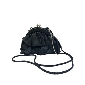 Kate Landry Black Satin Ruffle Evening Handbag With Shoulder Strap